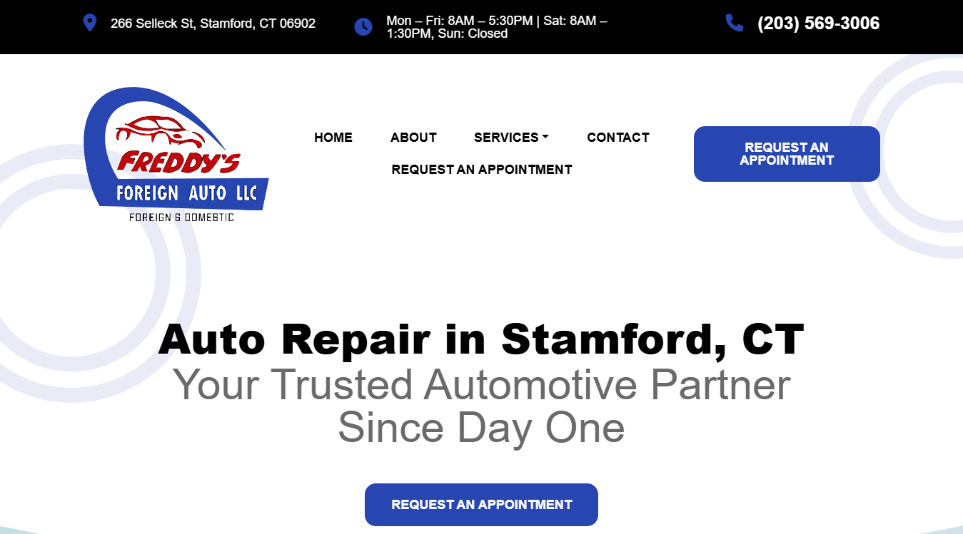 Website screenshot for Freddy's Foreign Auto