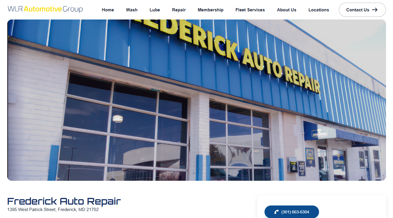 Website screenshot for Frederick Auto Repair
