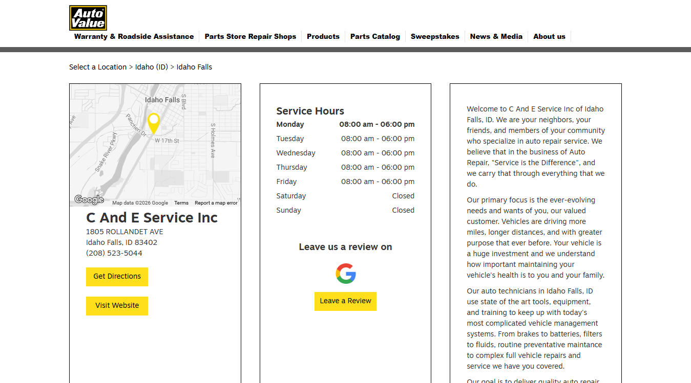 Website screenshot for Frerichs Garage