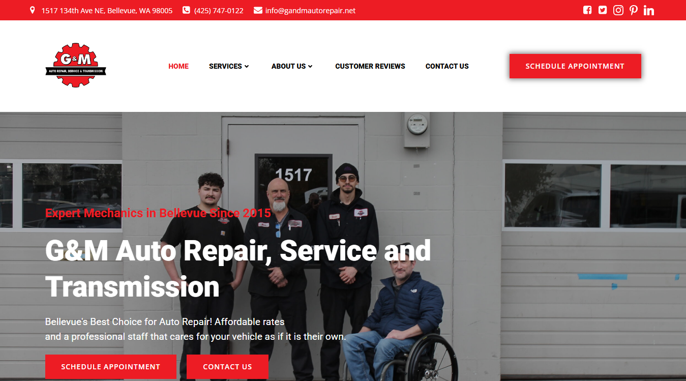 Website screenshot for G & M Auto Repair, Service & Transmission