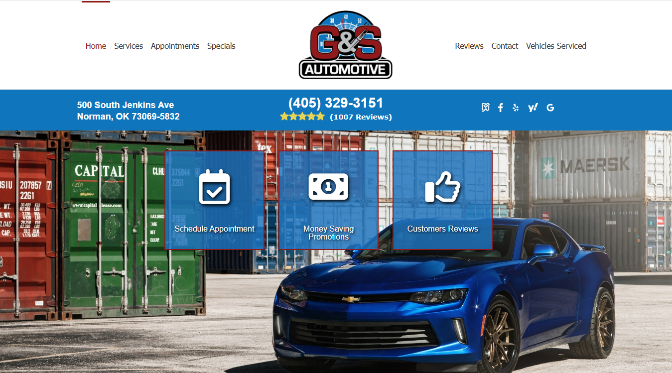Website screenshot for G & S Automotive