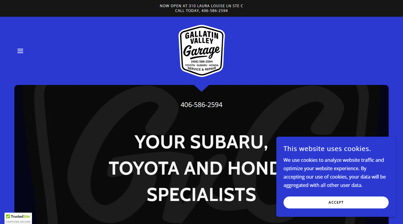 Screenshot of Gallatin Valley Garage
