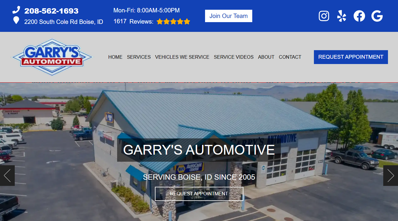 Website screenshot for Garry's Automotive