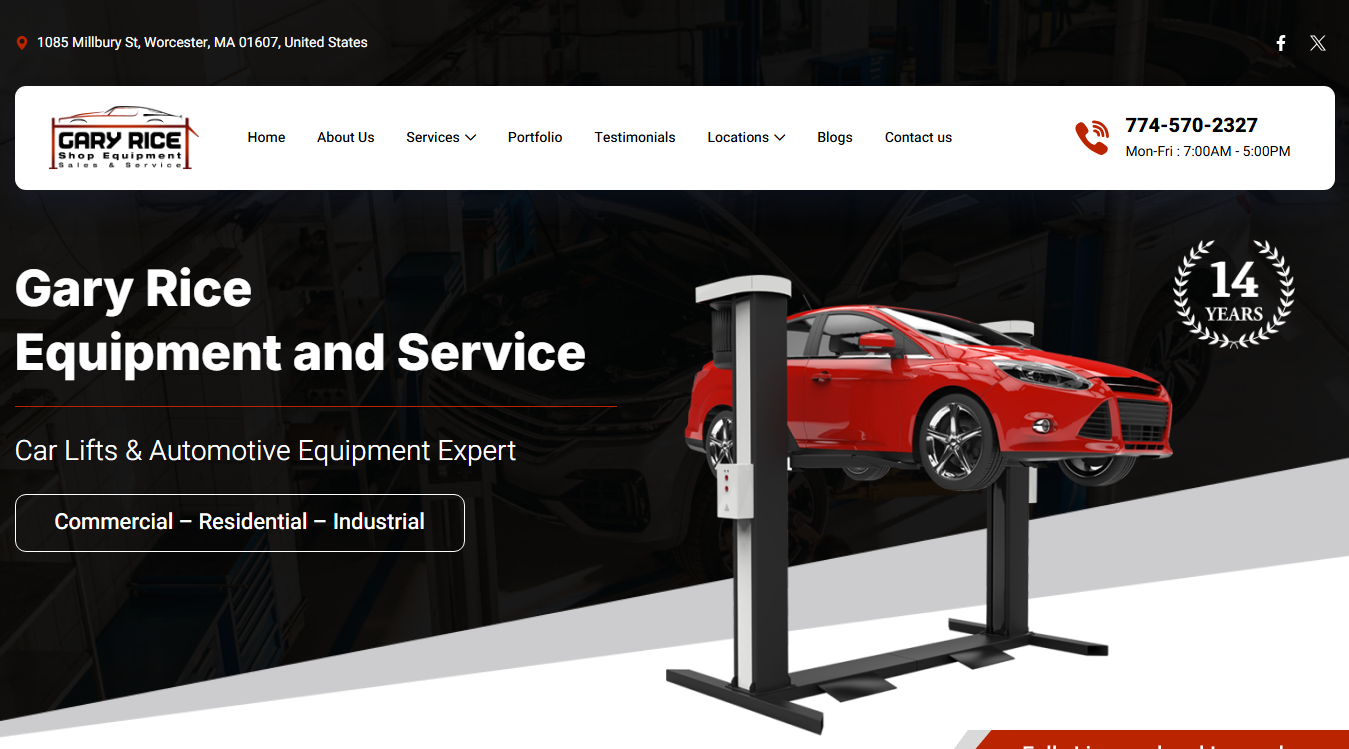 Website screenshot for Gary Rice Equipment and Service