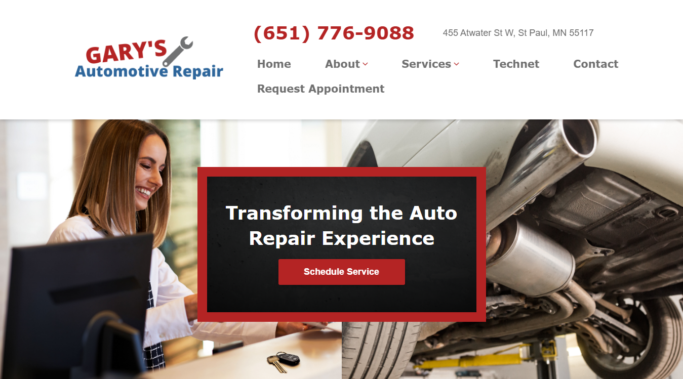 Website screenshot for Gary's Automotive Repair