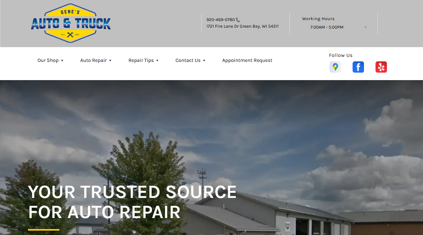 Website screenshot for Gene's Auto & Truck