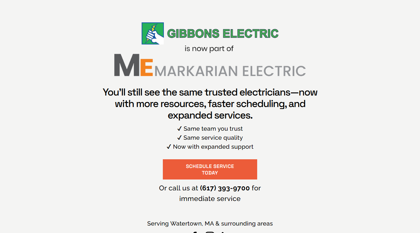 Website screenshot for Gibbons Electric