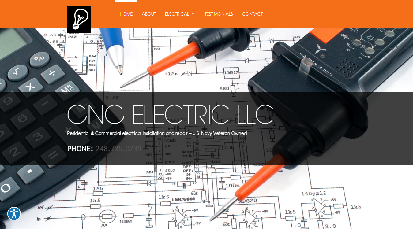 Website screenshot for GNG Electric LLC