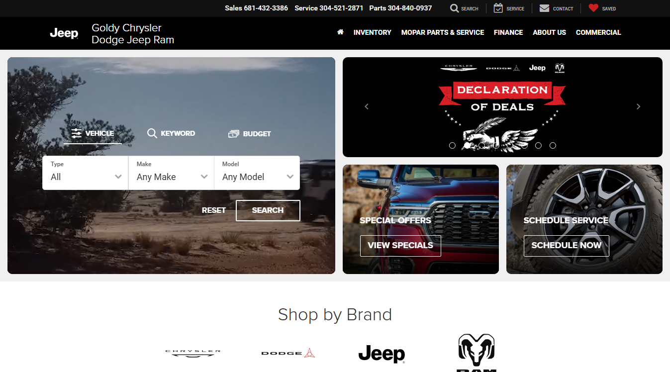 Website screenshot for Goldy Chrysler Dodge Jeep Ram