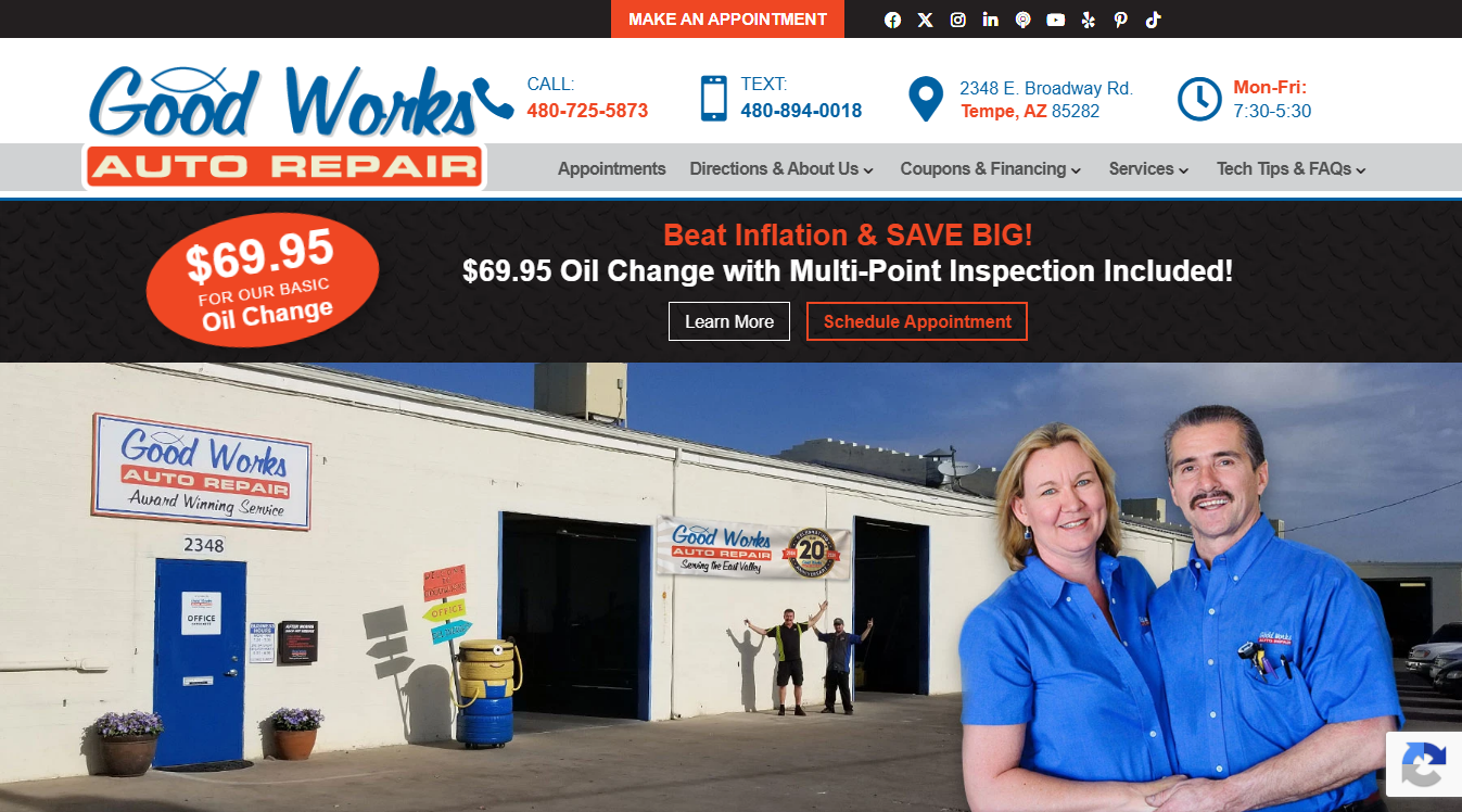 Website screenshot for Good Works Auto Repair, LLC
