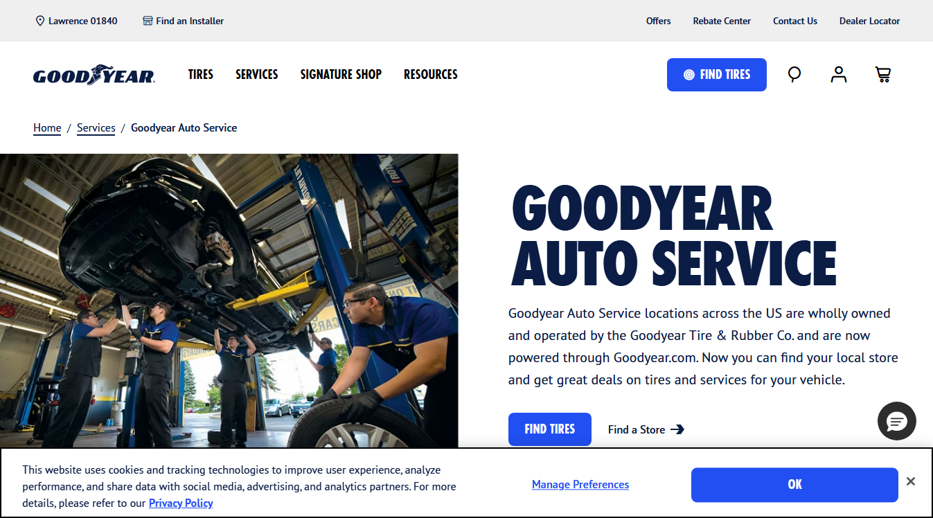 Website screenshot for Goodyear Auto Service