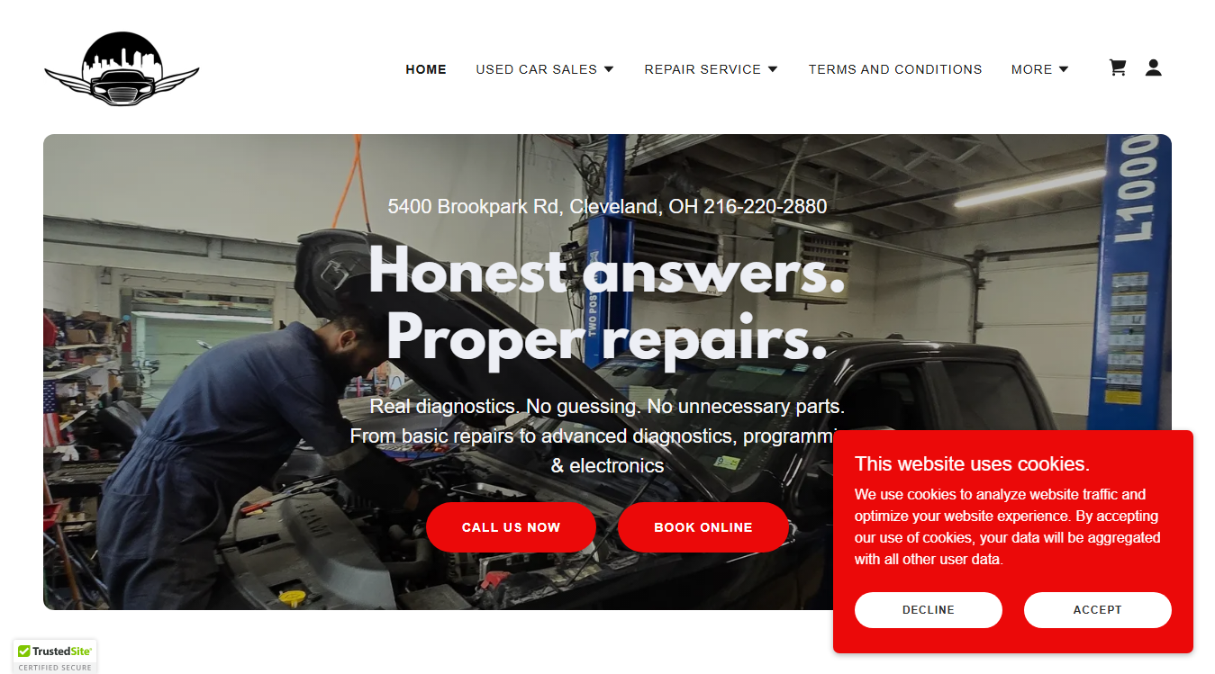 Website screenshot for Great Lakes Victory Auto