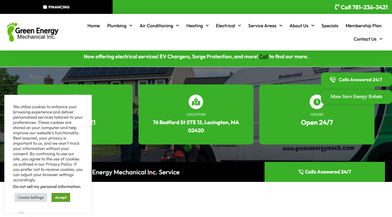 Website screenshot for Green Energy AC Heating & Plumbing Repair