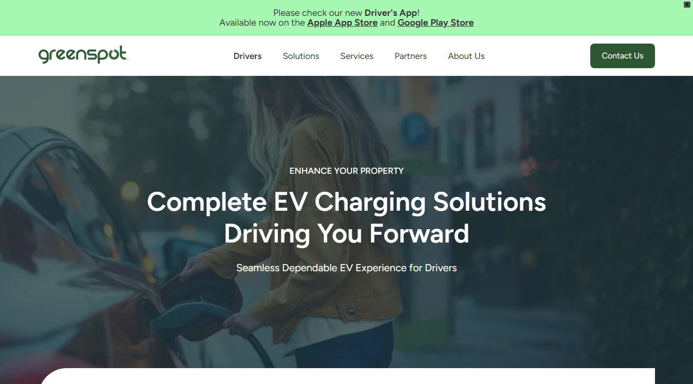 Website screenshot for Greenspot Charging Station