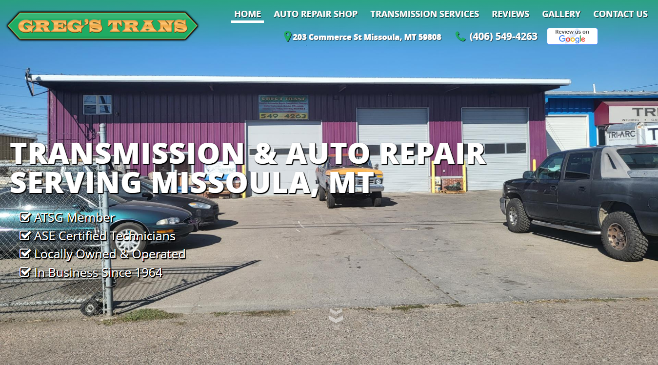 Website screenshot for Greg's Trans-Electric