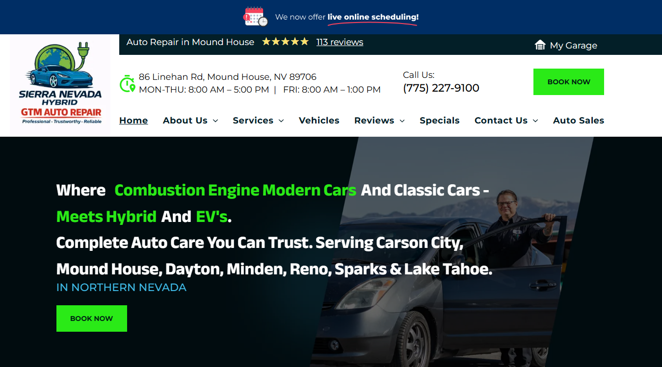 Website screenshot for GTM Auto Repair