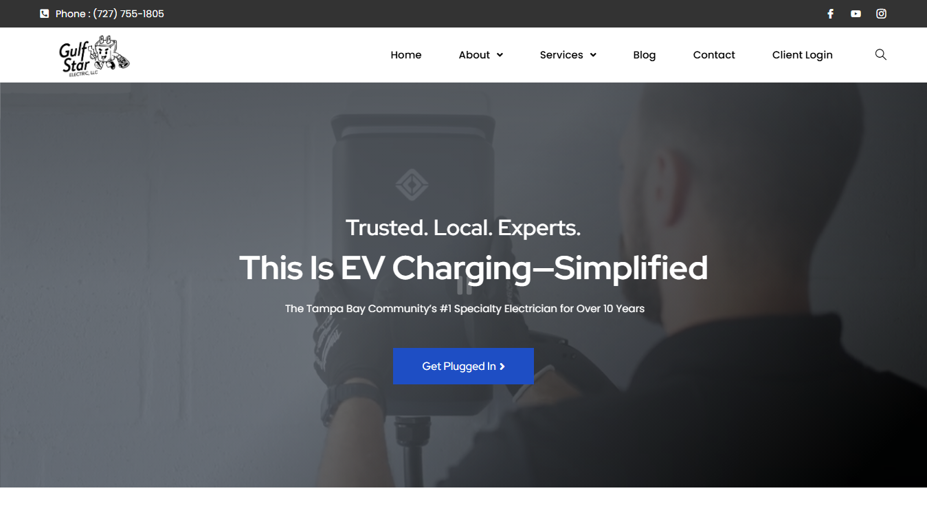 Website screenshot for Gulfstar Electric | Tampa Bay's EV Charging Pros