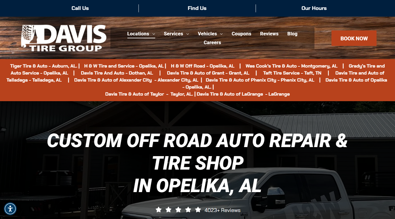 Website screenshot for H & W Off Road