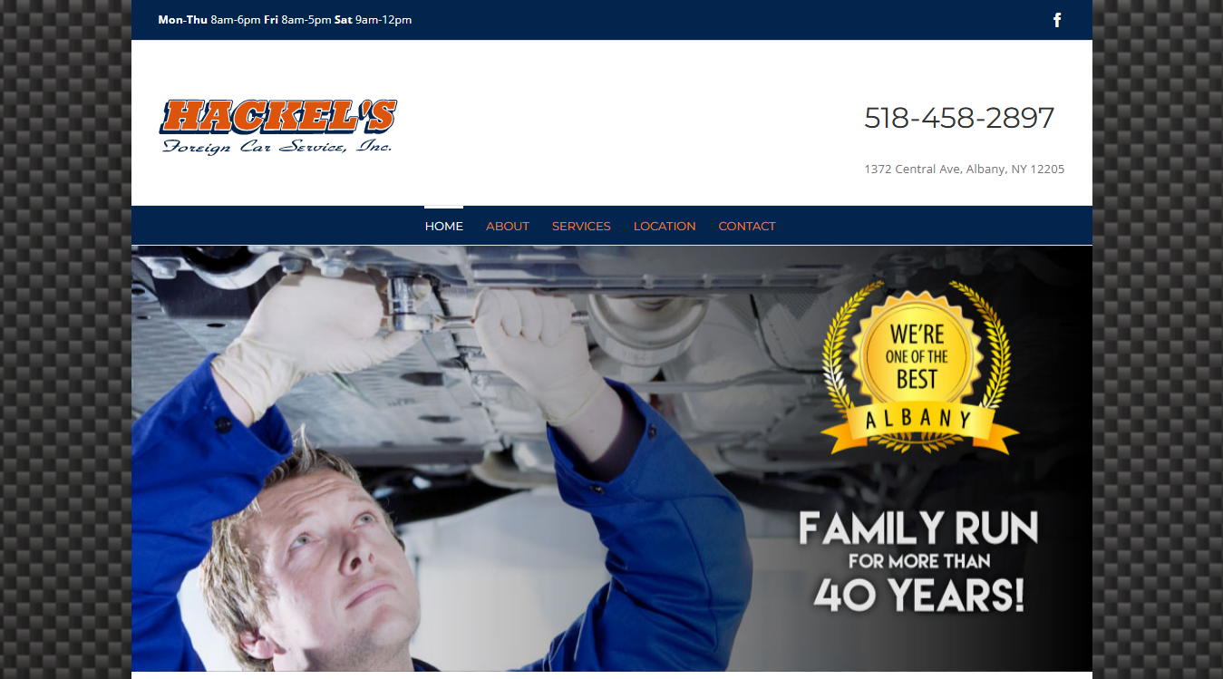 Website screenshot for Hackel's Foreign Car Services
