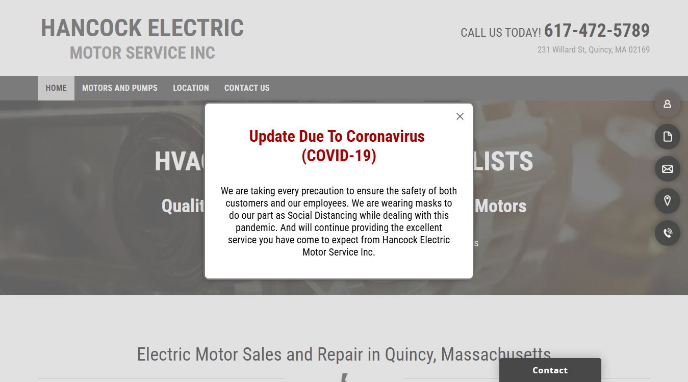 Screenshot of Hancock Electric Motor Service Inc