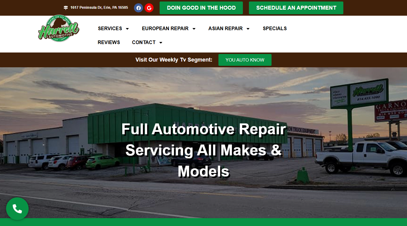 Website screenshot for Harrell Automotive