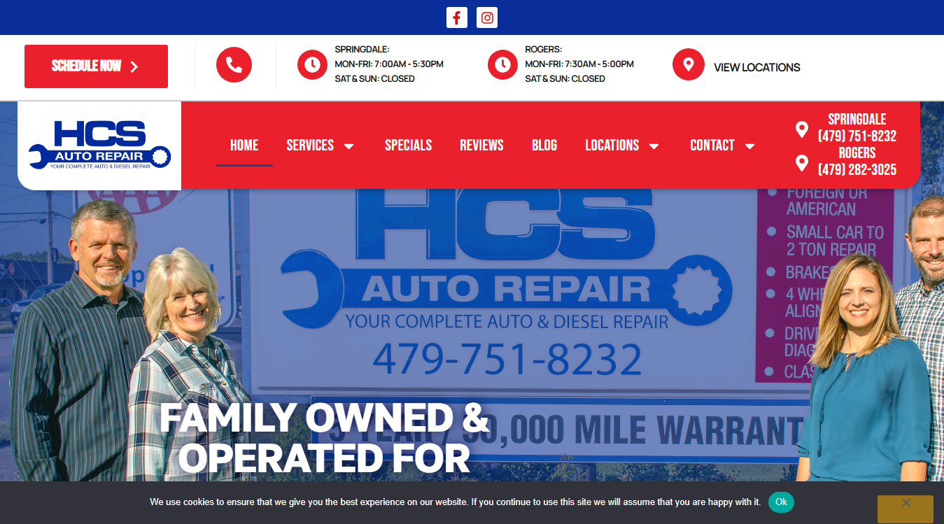 Website screenshot for HCS Auto Repair