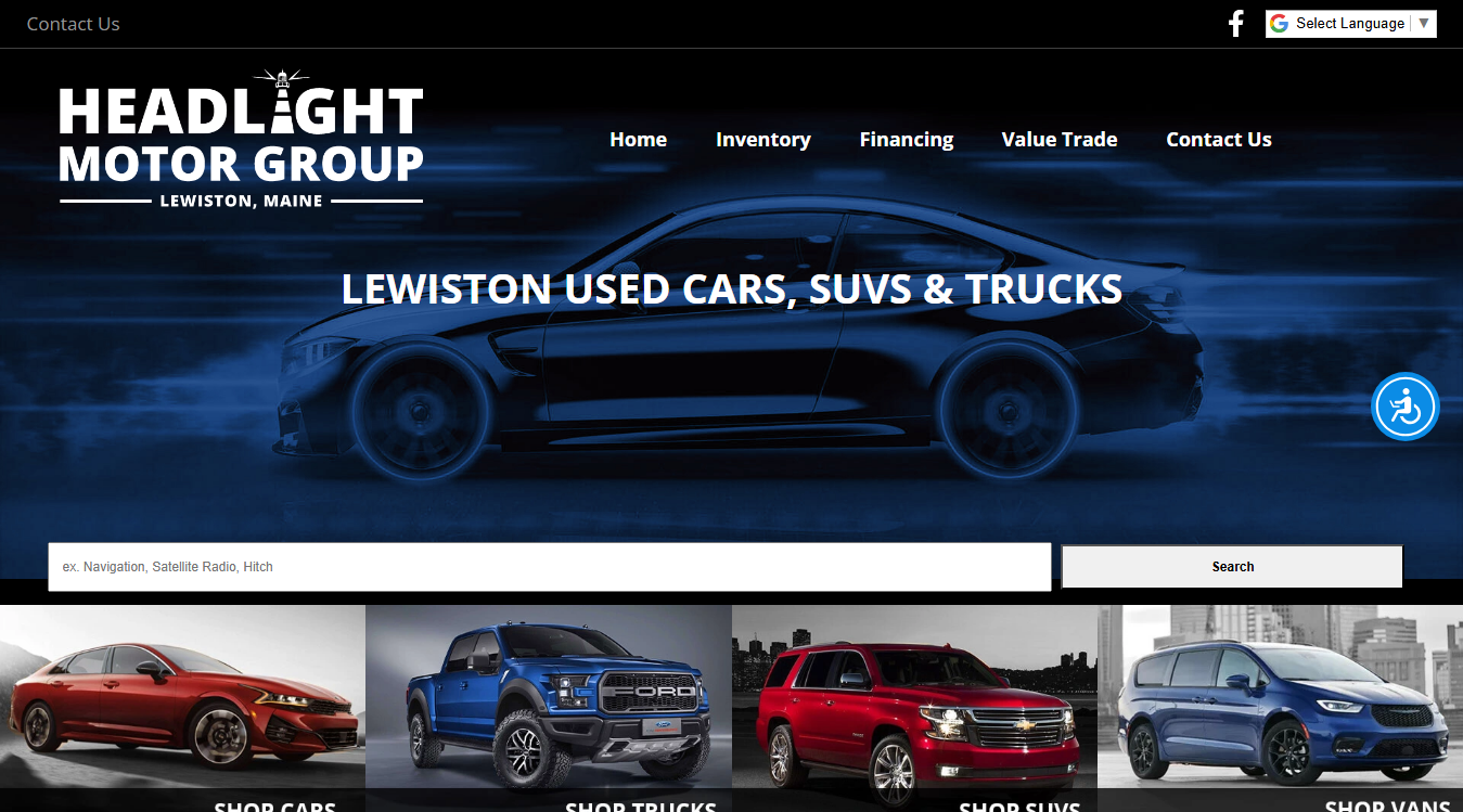 Website screenshot for Headlight Motor Group
