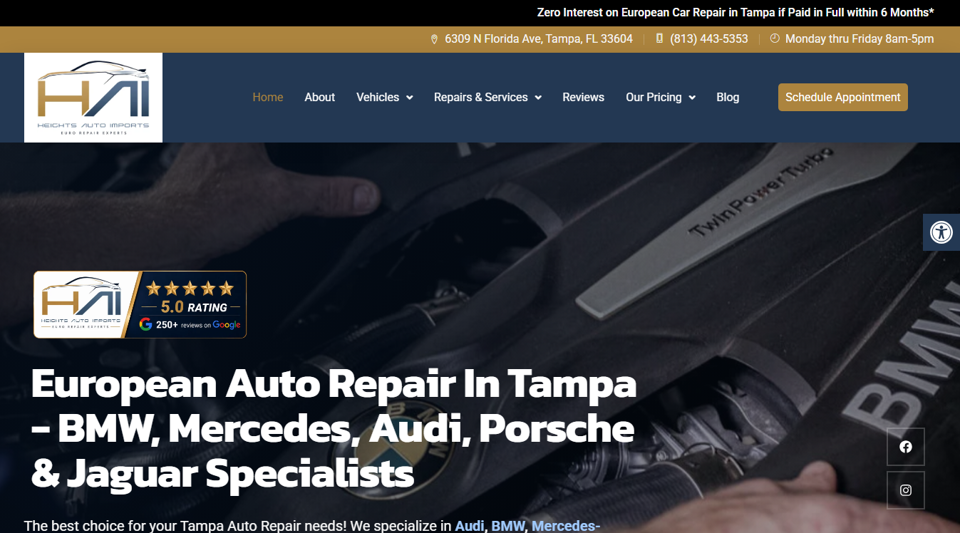 Website screenshot for Heights Auto Imports