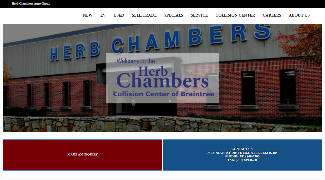 Website screenshot for Herb Chambers Collision Center of Braintree