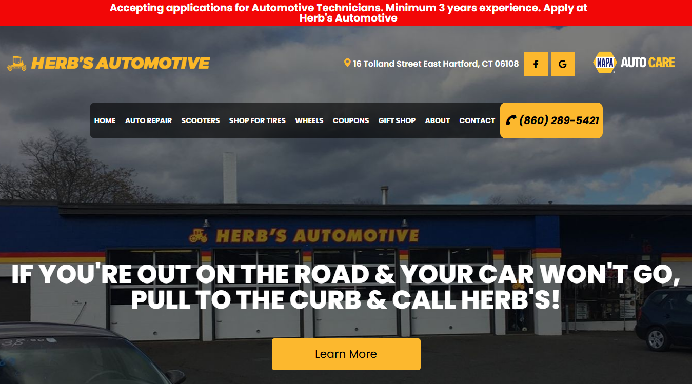 Website screenshot for Herb's Automotive