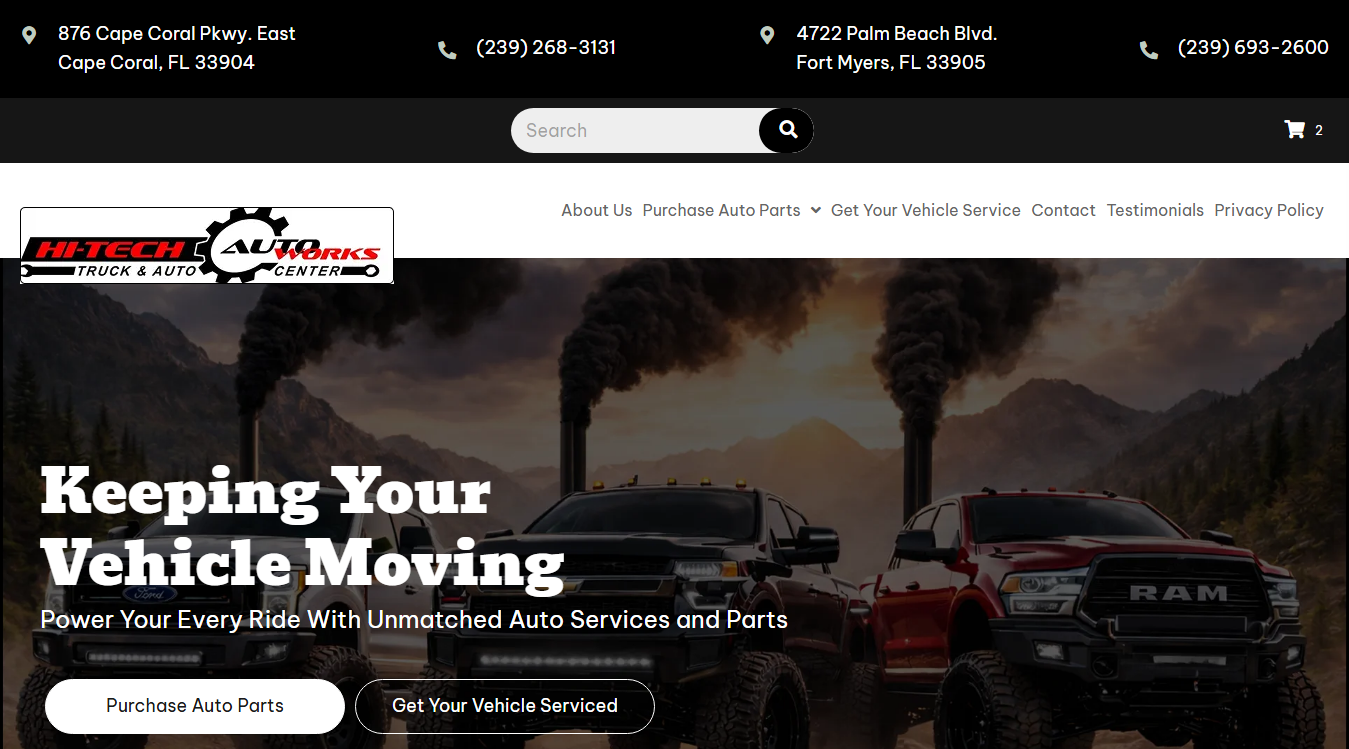 Website screenshot for Hi-tech Autoworks