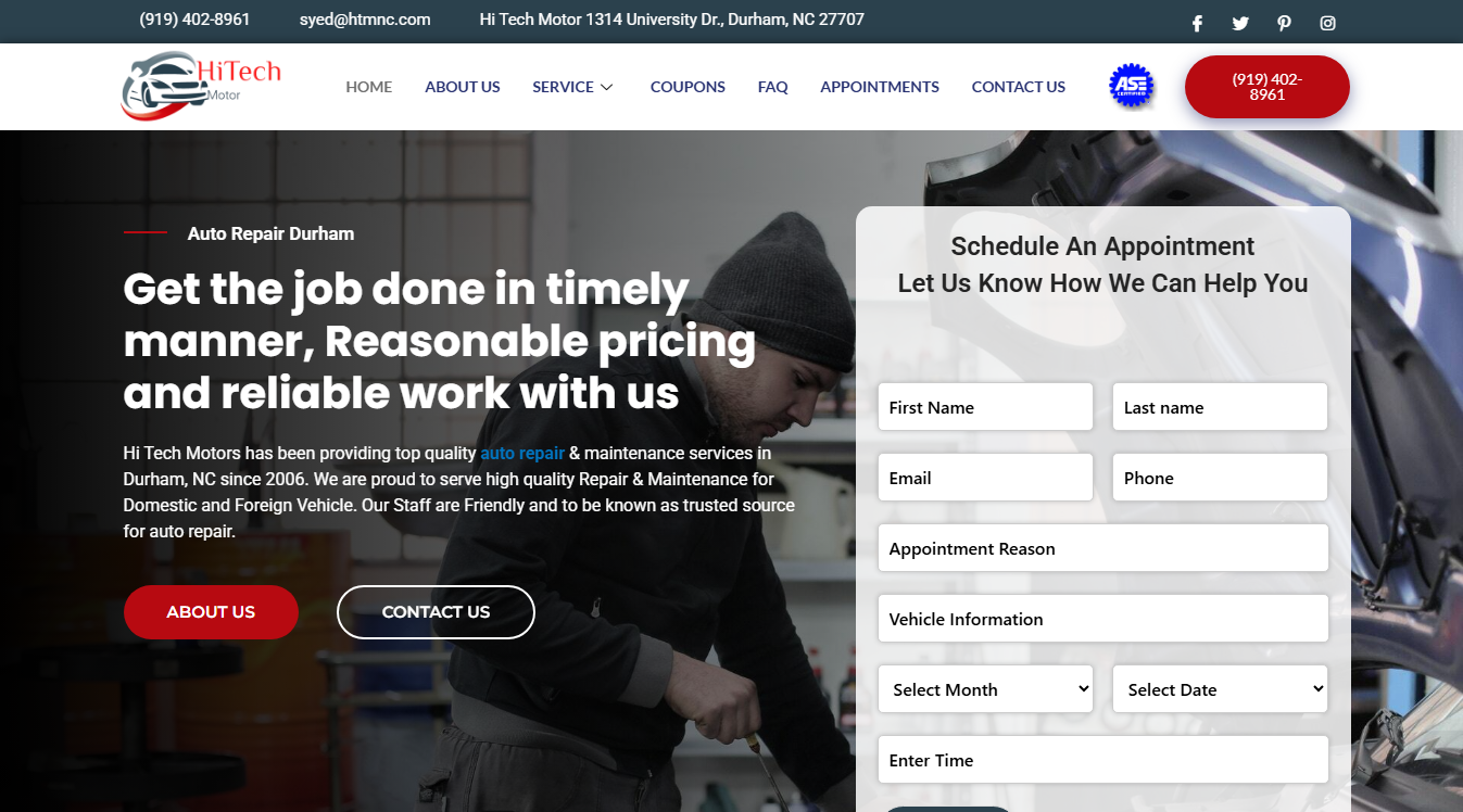 Website screenshot for Hi Tech Motor