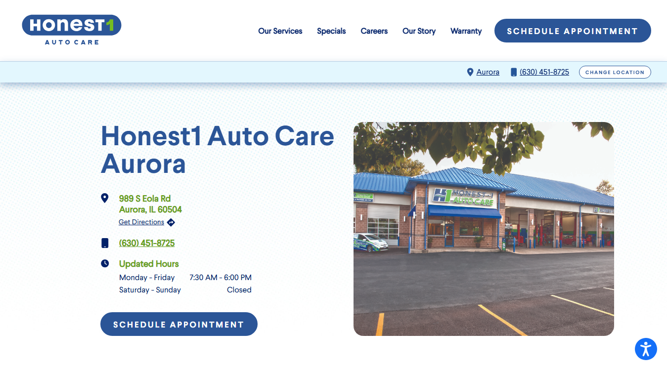 Website screenshot for Honest-1 Auto Care