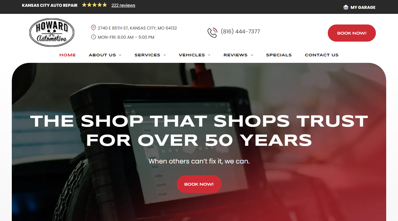 Website screenshot for Howard Automotive