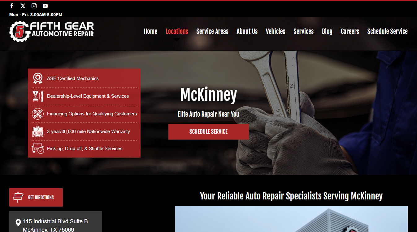 Website screenshot for Hunter's mobile auto repair