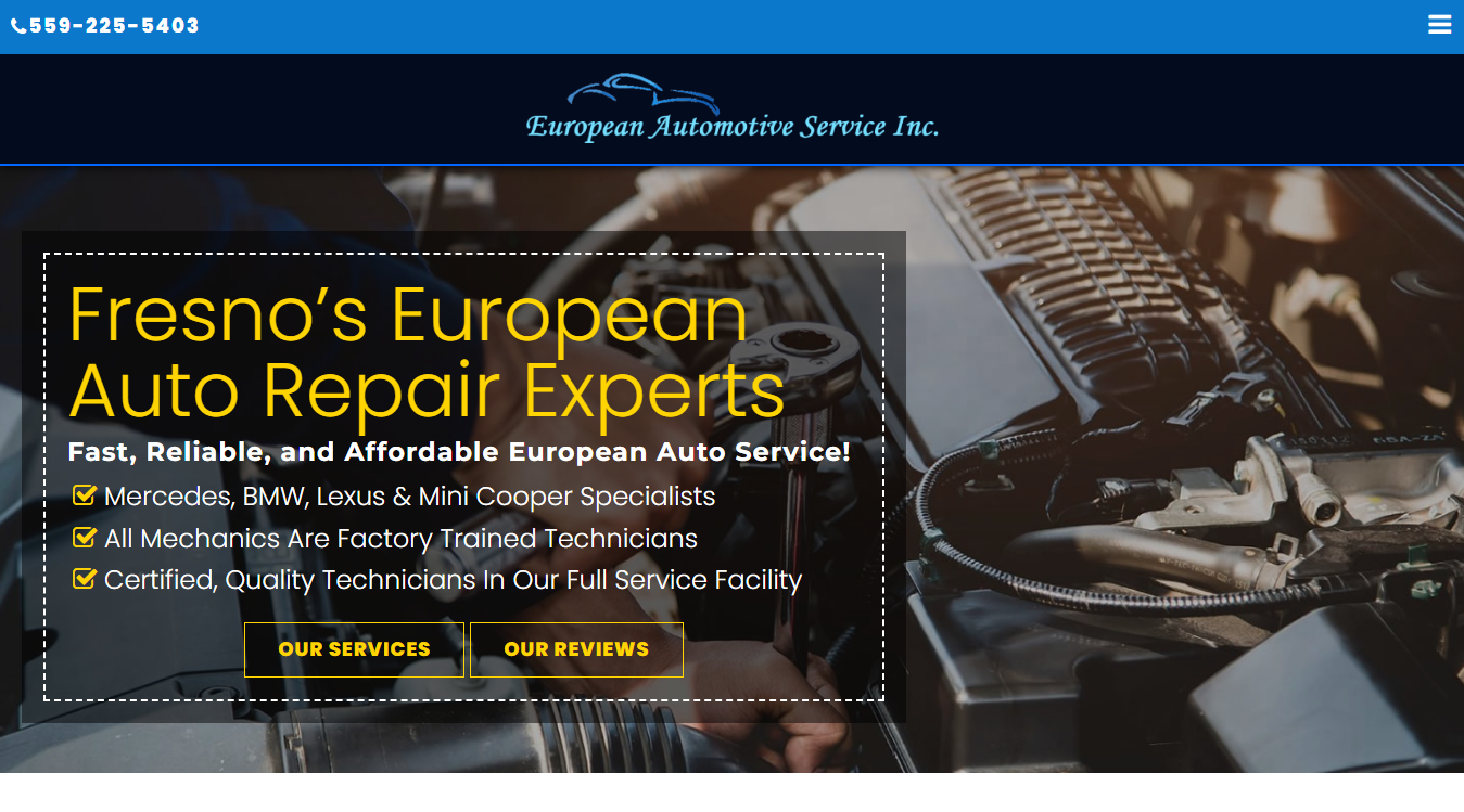 Website screenshot for Hybrid Auto Repair