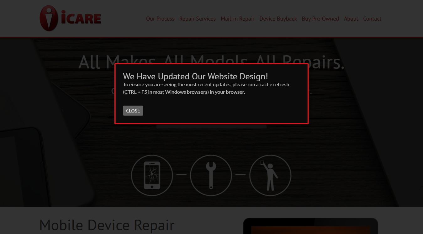 Website screenshot for iCare Electronic Repair