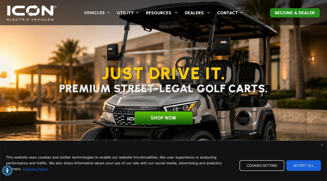 Website screenshot for ICON Electric Vehicles