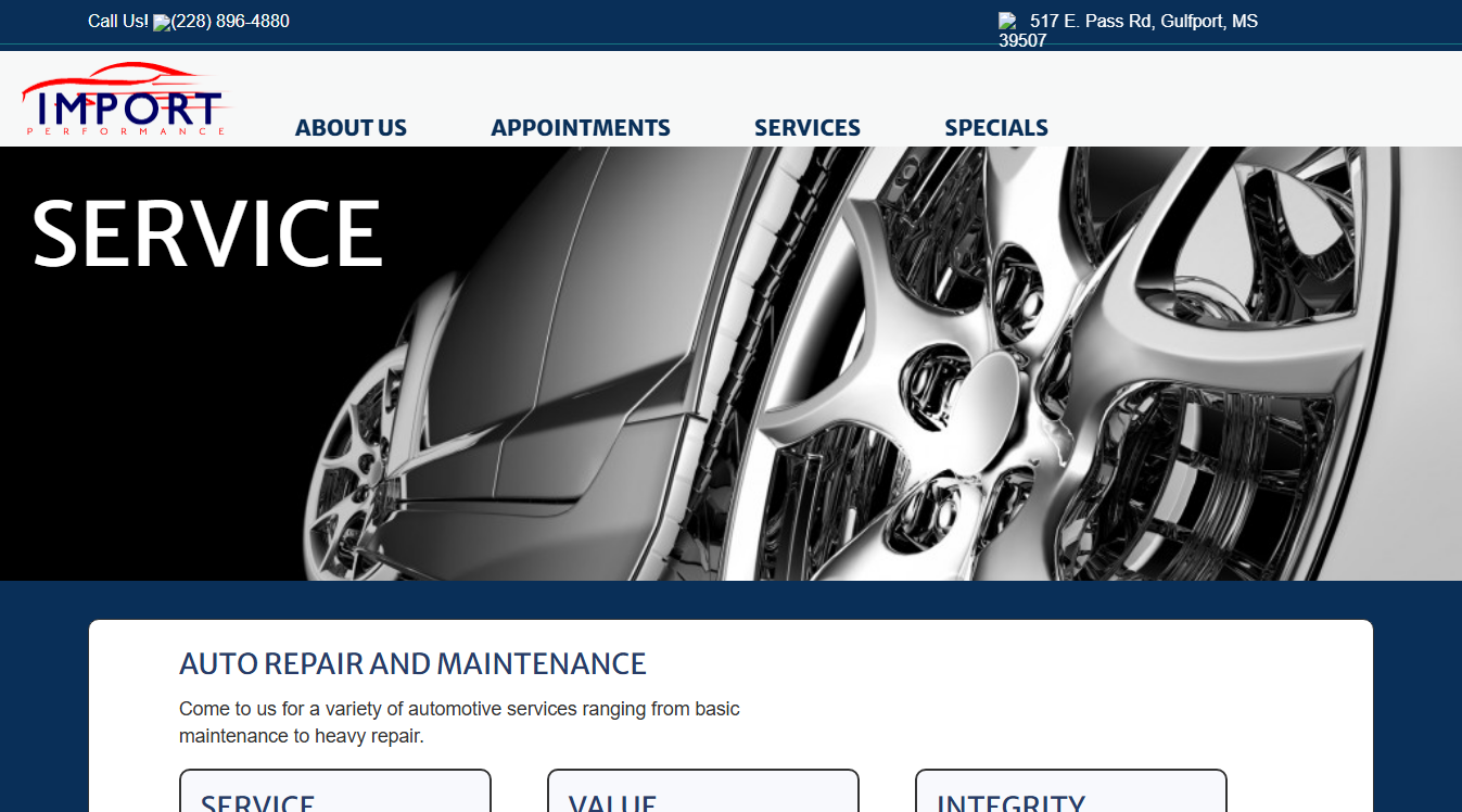 Website screenshot for Import Performance, LLC