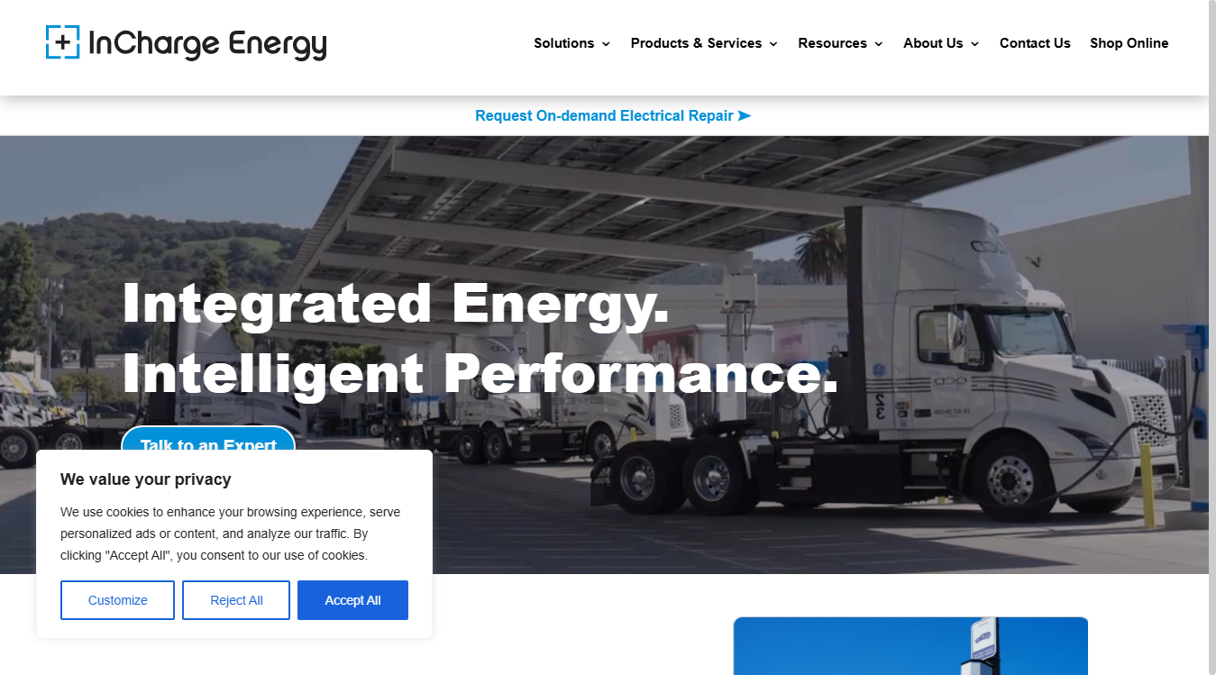 Website screenshot for InCharge Energy Charging Station