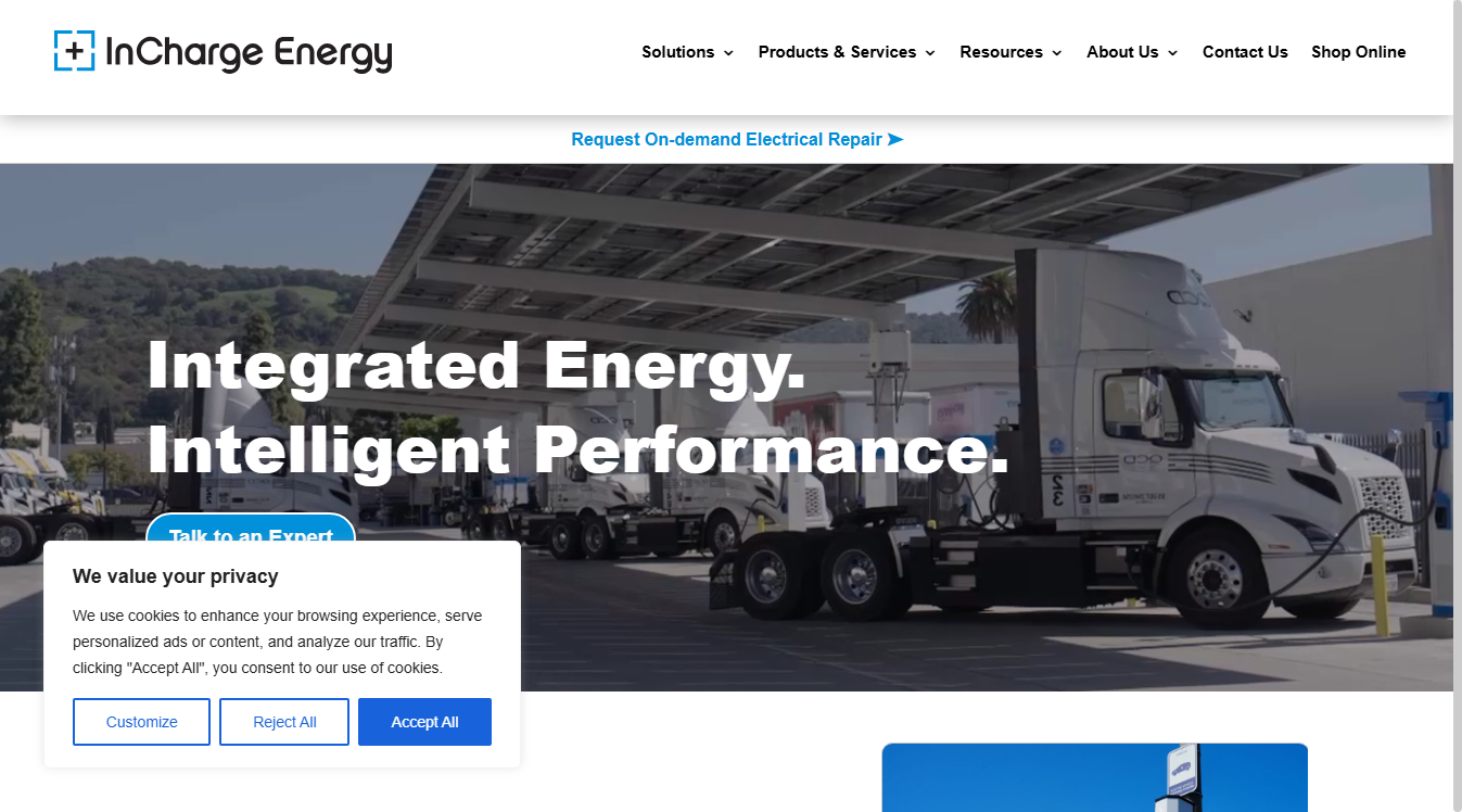 Website screenshot for InCharge Energy Charging Station