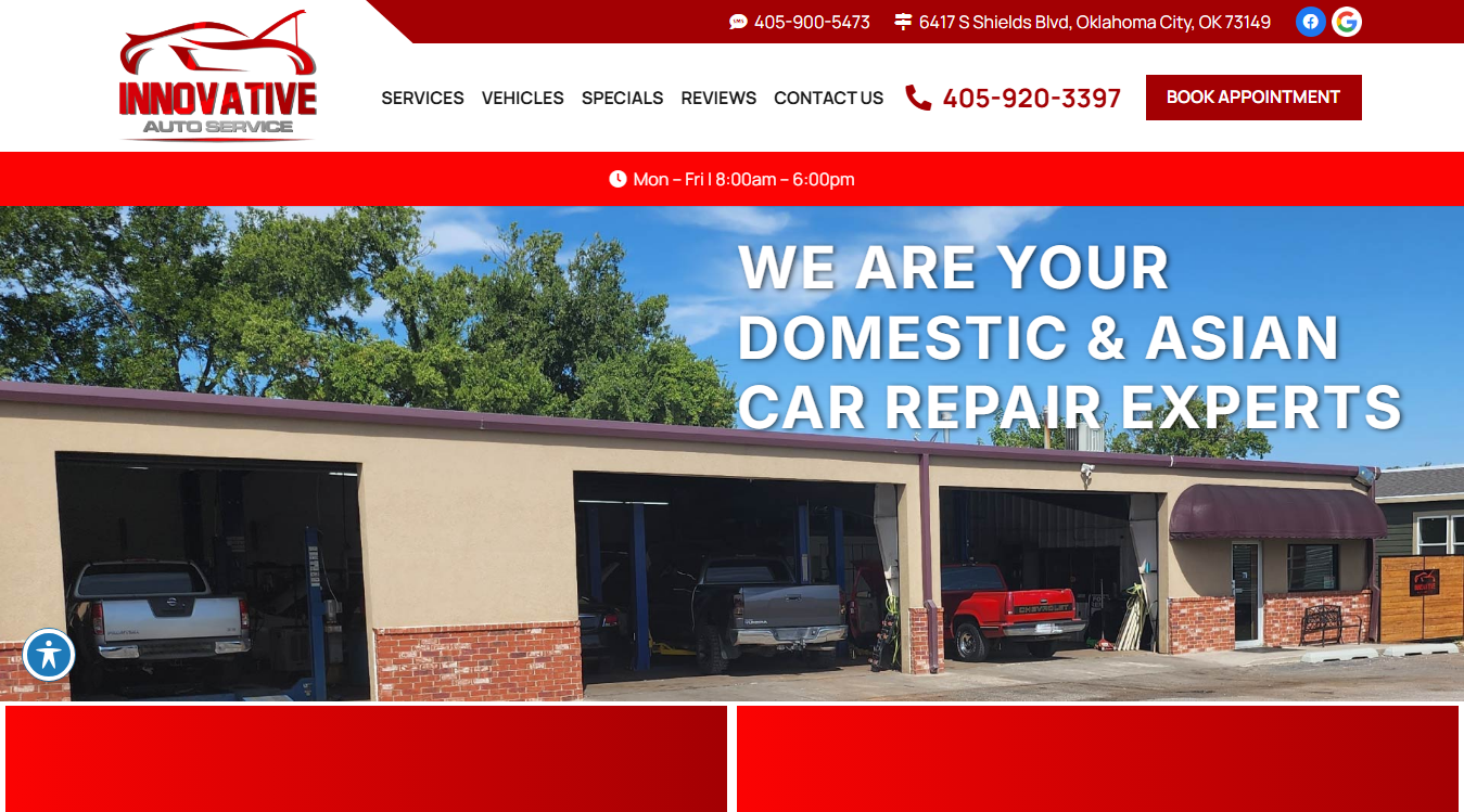 Website screenshot for Innovative Auto Service - Oklahoma City OK