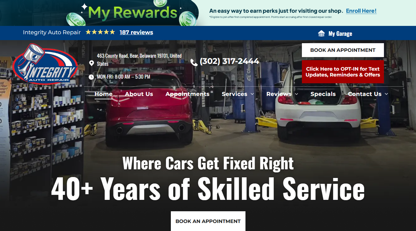 Website screenshot for Integrity Auto Repair