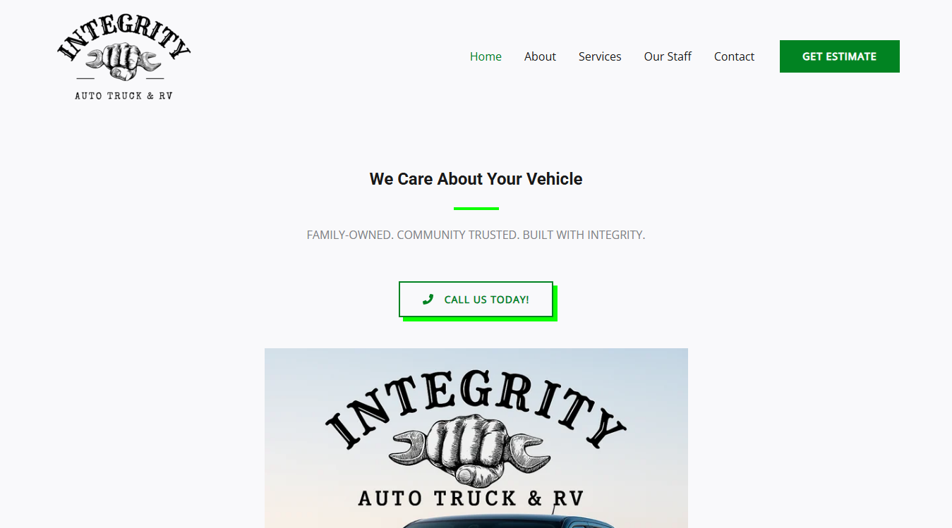 Website screenshot for Integrity Auto Truck & RV