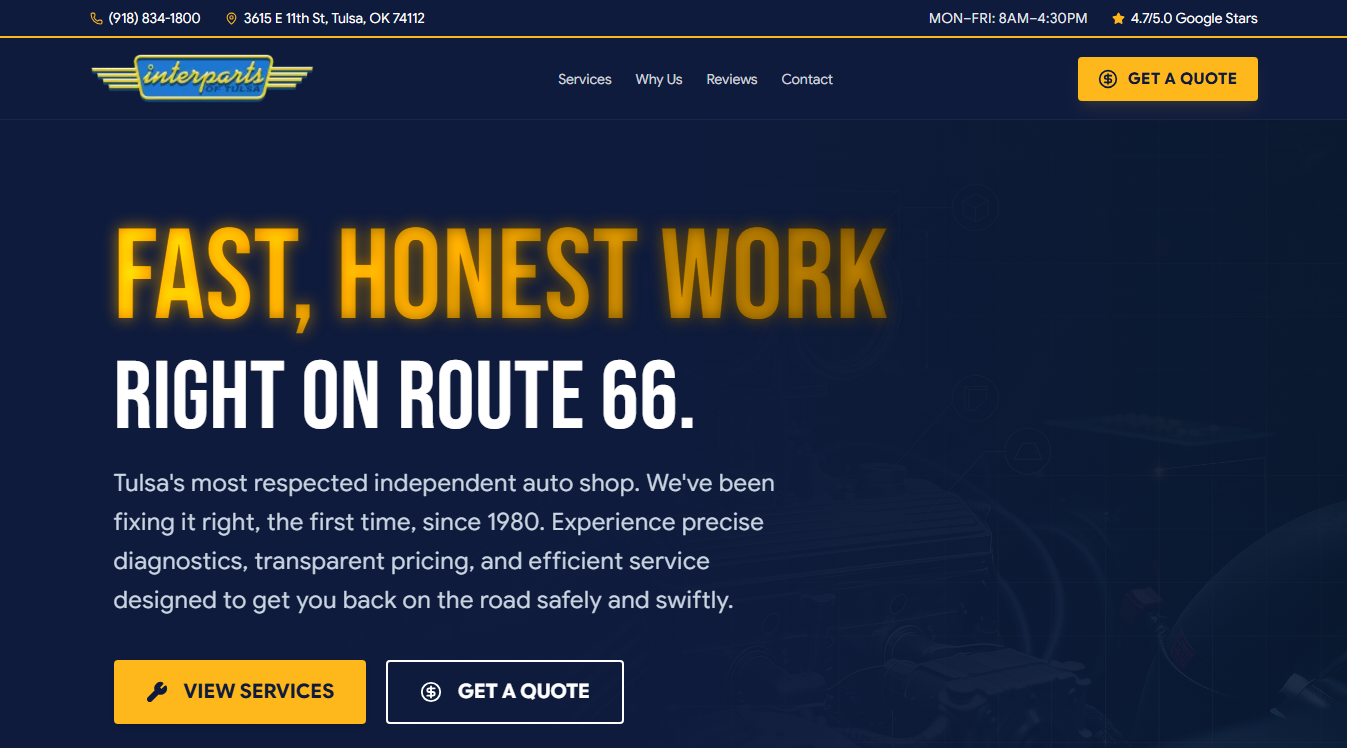 Website screenshot for Interparts of Tulsa