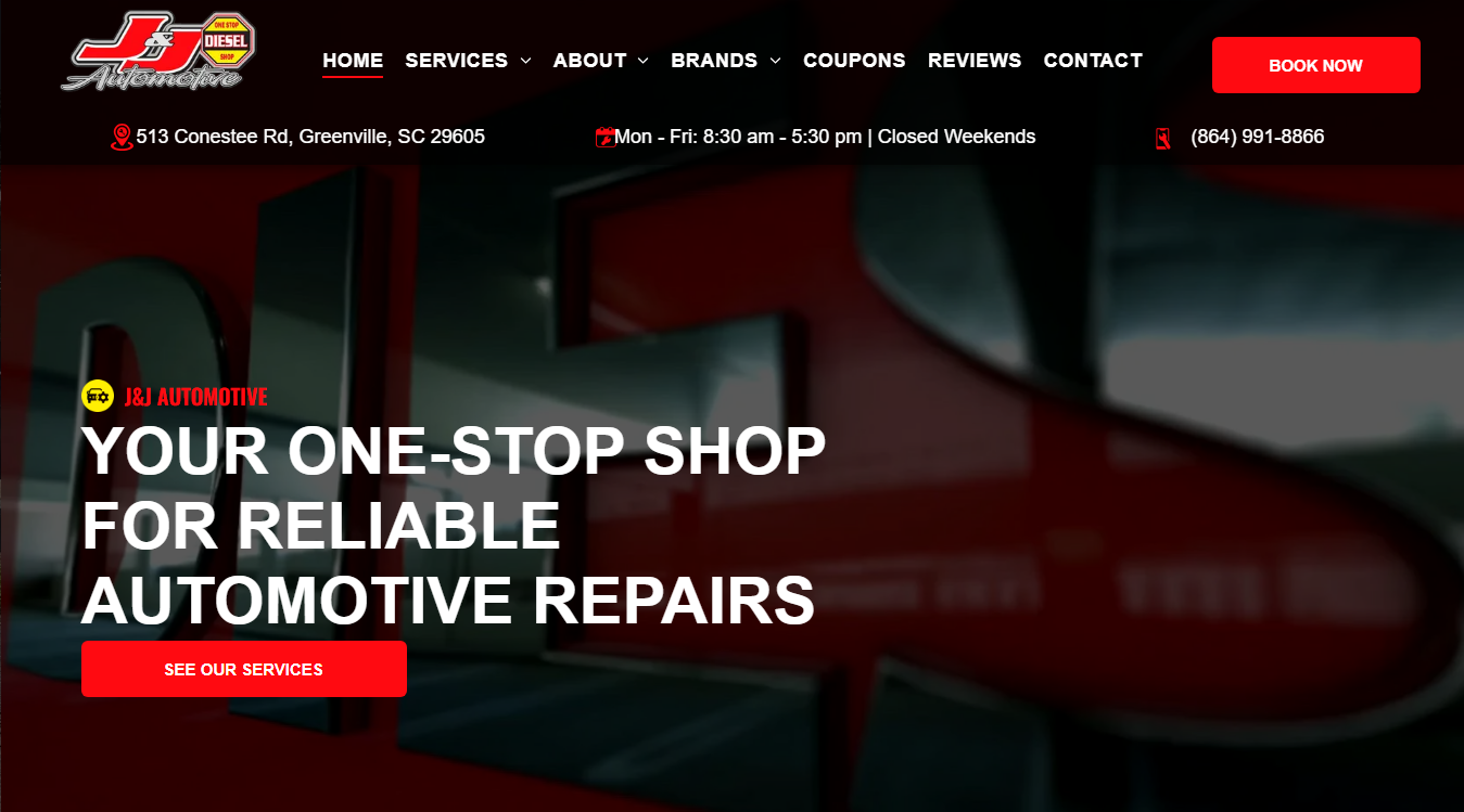 Website screenshot for J & J Automotive LLC