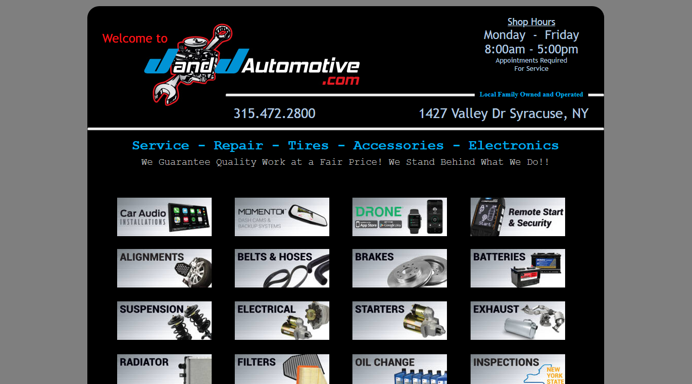 Website screenshot for J & J Automotive