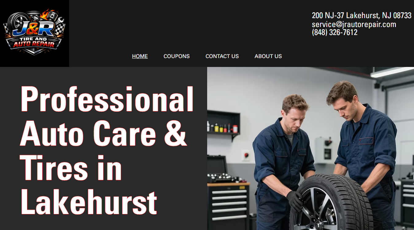 Website screenshot for J&R Tire and Auto Repair