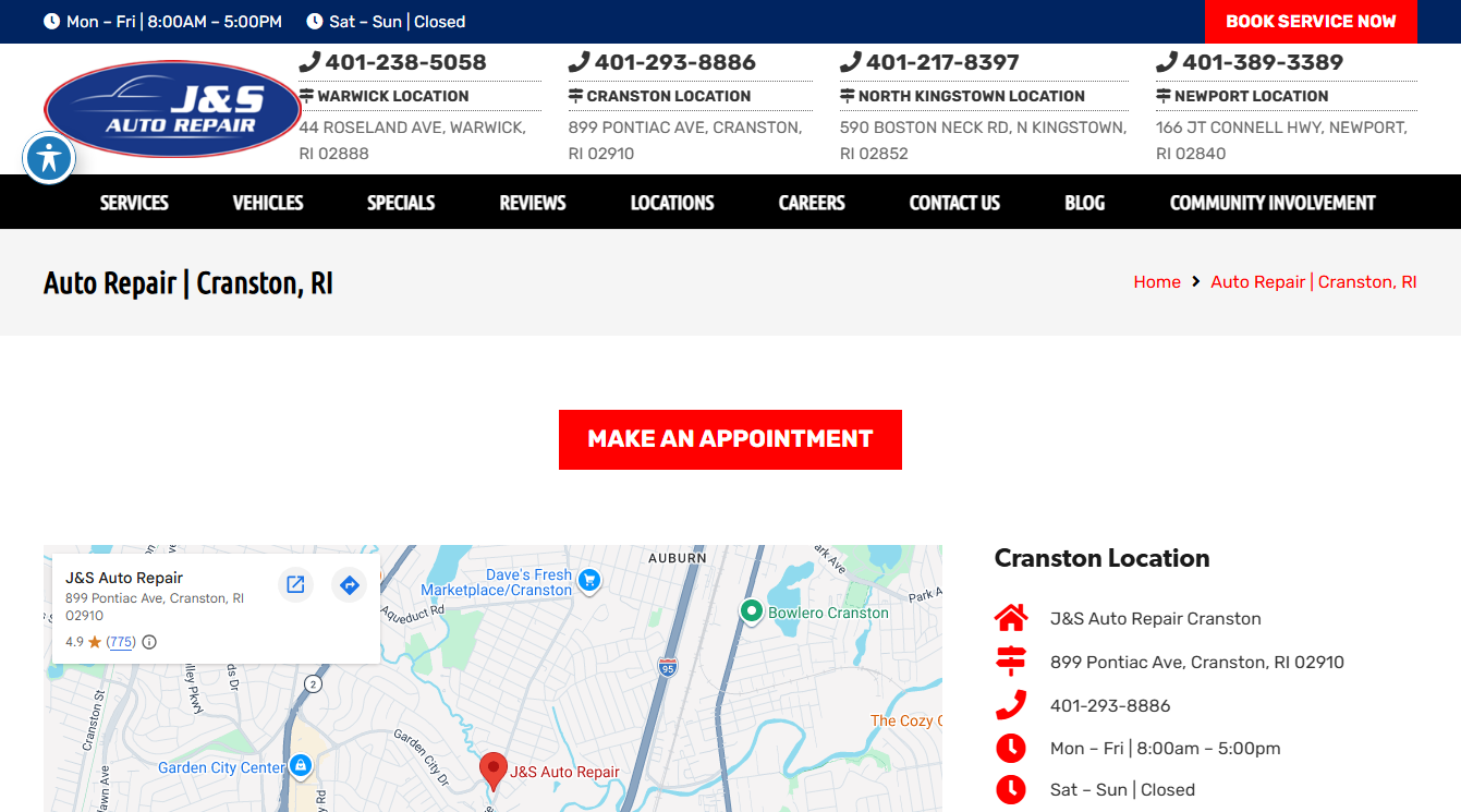 Screenshot of J&S Auto Repair Newport