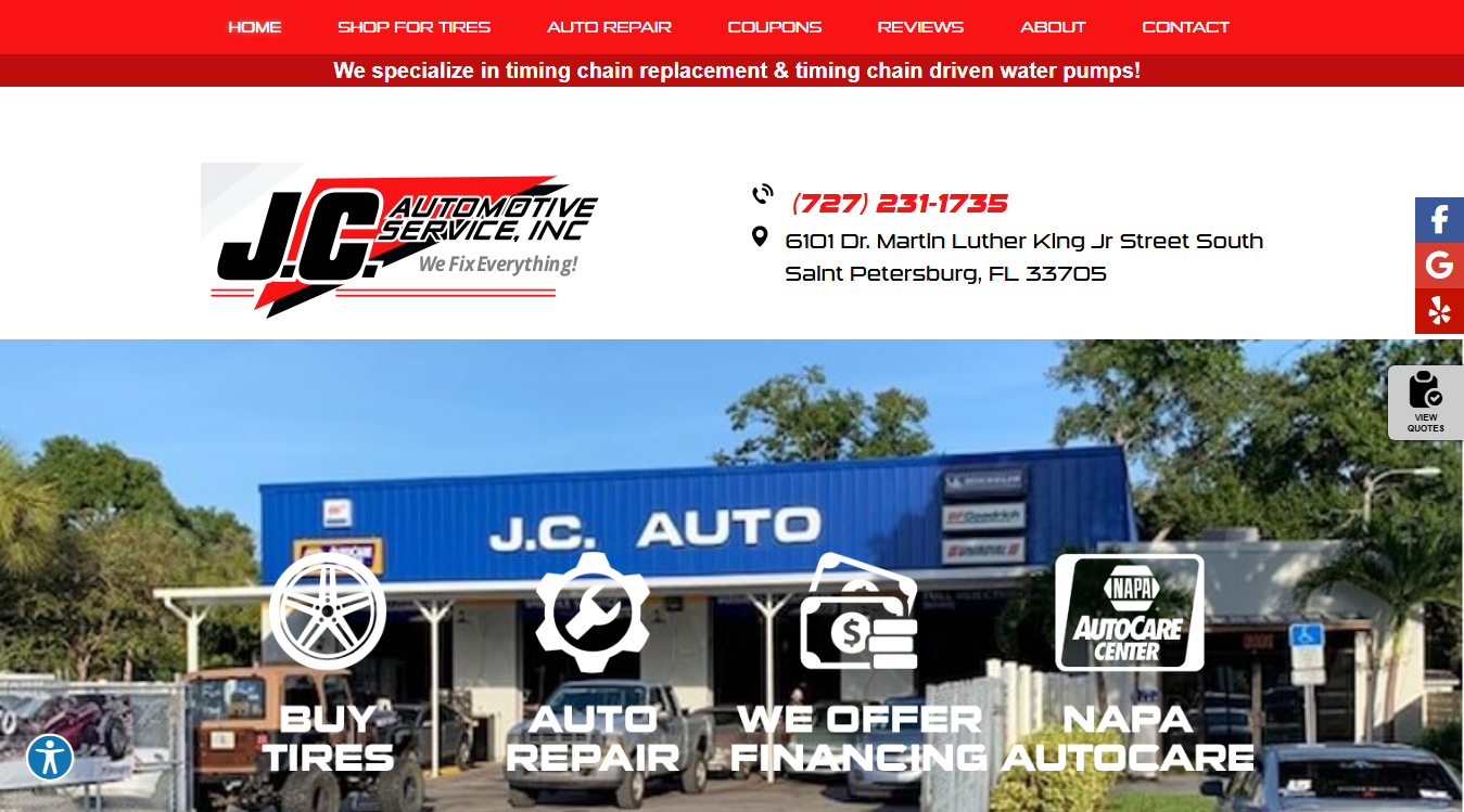 Website screenshot for J.C. Auto